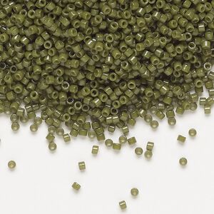 Seed bead, Delica&reg;, glass, pkg/50g, #11 round, Duracoat&reg; opaque outside dyed olive (DB-2357).