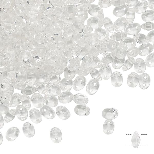 Bead, Preciosa Twin&trade;, Pressed Twin, Czech pressed glass, clear, 5x2.5mm oval with 2 holes. Sold per 50-gram pkg. image number 0