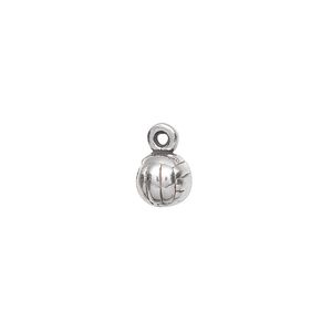 Charm, antiqued sterling silver, 7mm 3D volleyball. Sold individually.