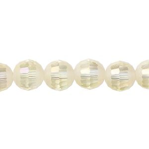 Bead 1pk 96 facets translucent crystal opal AB half-matte, Celestial Crystal&reg; 10mm round 8 inch