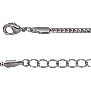 Chain 1pkg2 gunmetal-plated curb, 2mm / lobster claw clasp, brass 7.5 inch