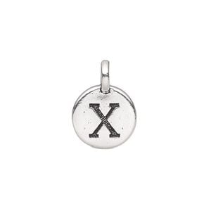 Drop, TierraCast&reg;, antique silver-plated pewter (tin-based alloy), 11.5mm single-sided round with textured alphabet letter "X." Sold per pkg of 2.