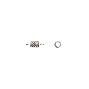 Bead 1pkg6 sterling silver, 4x3mm tube / flower, antiqued Hill Tribes