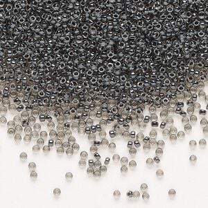 Seed bead, Miyuki, glass, pkg/250g, #15 rocaille, translucent steel-lined luster crystal clear (RR-2276).
