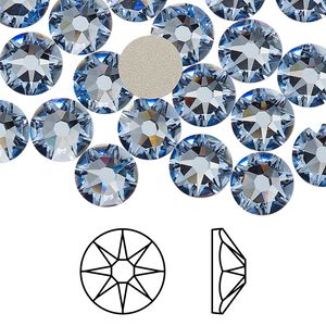 Flat back 12pk light sapphire foil back, Crystal Passions&reg; 8.412-8.672mm rose round SS40 2088