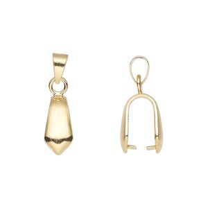 Bail, ice pick, gold-plated brass, 22x6mm with 10mm grip length and soldered bail. Sold per pkg of 20.