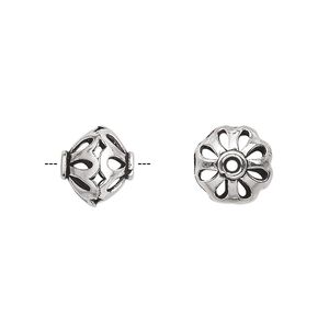 Bead 1pkg1 sterling silver, 11x10mm cutout saucer, antiqued