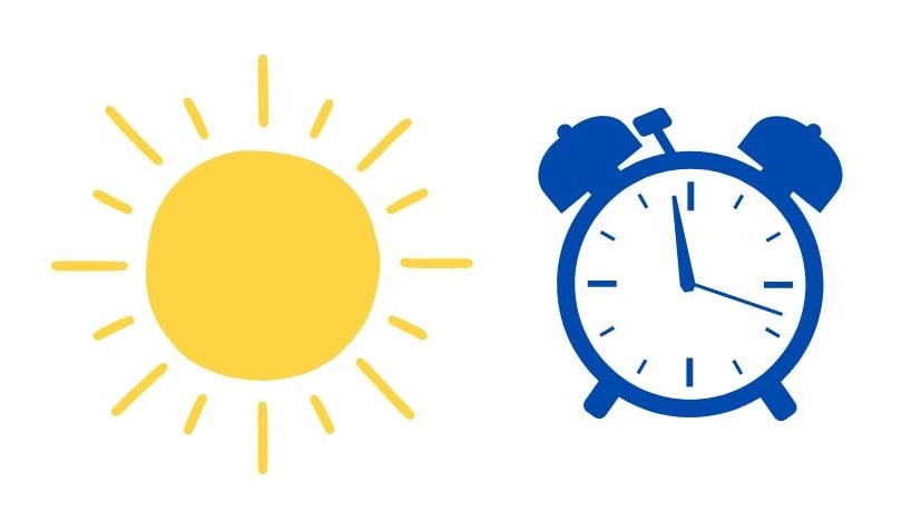 An illustration of a sun and a clock
